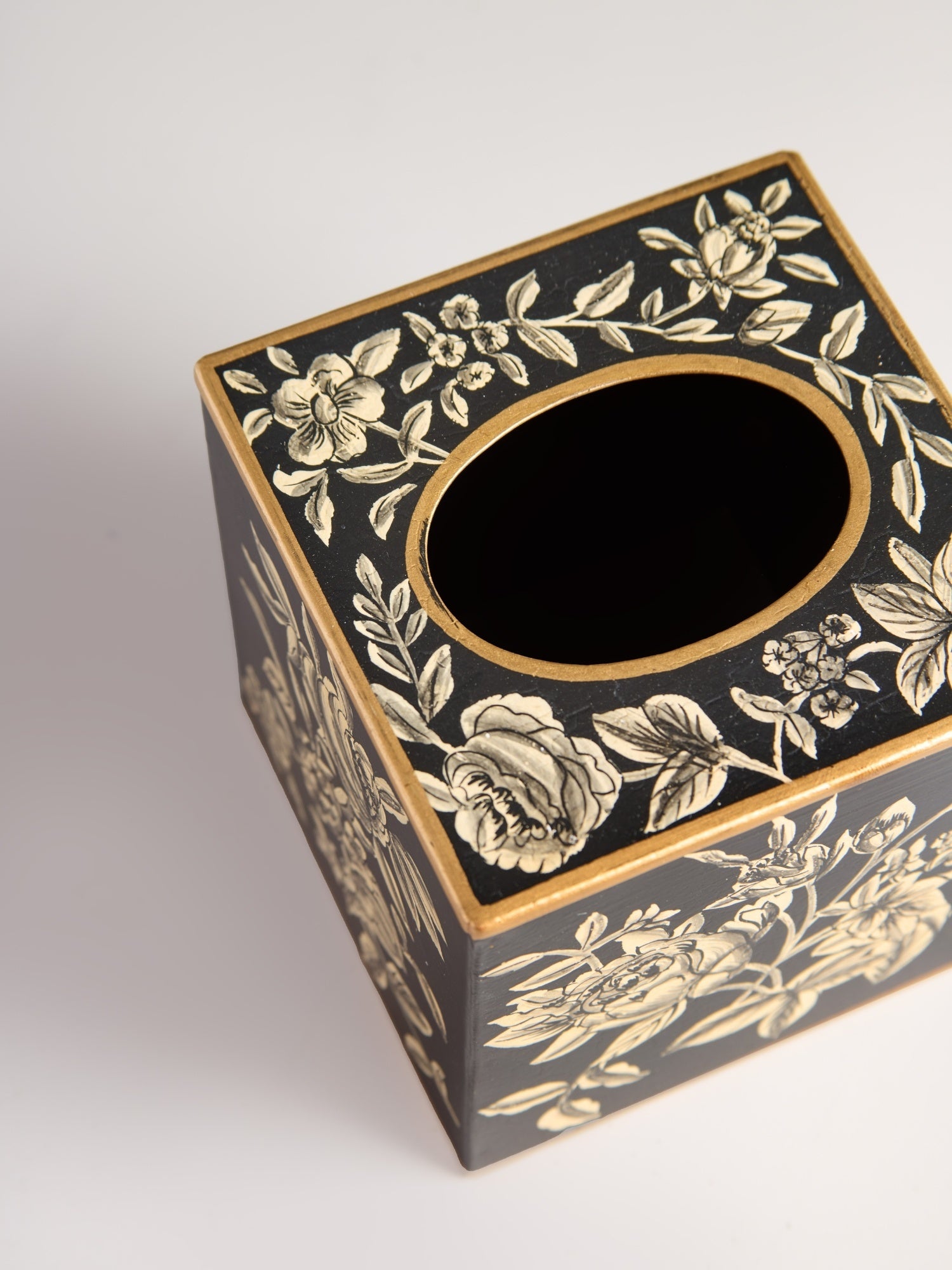 Peony Monochrome Handpainted Tissue Box Cover - Square (Without Base)