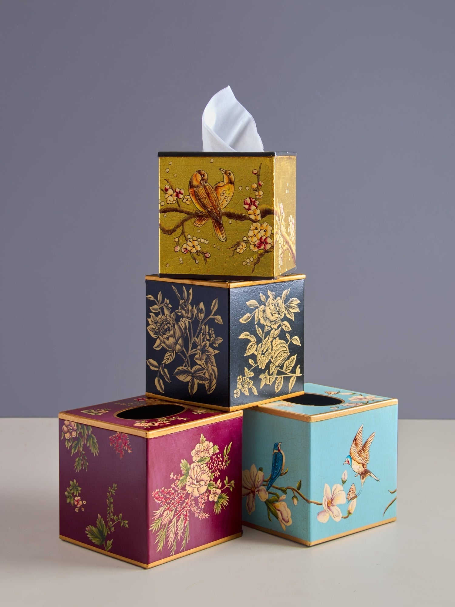 Peony Monochrome Handpainted Tissue Box Cover - Square (Without Base)