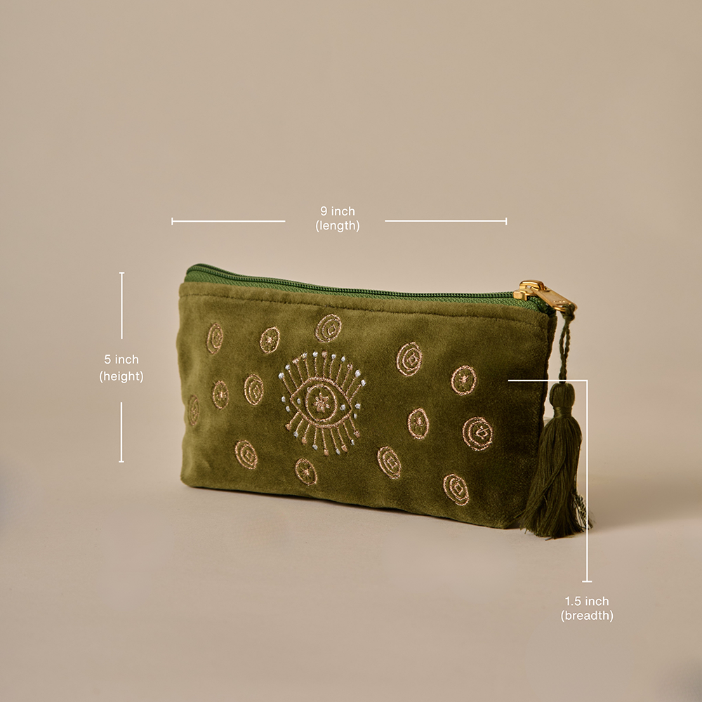 Evil Eye Pencil Pouch - Olive