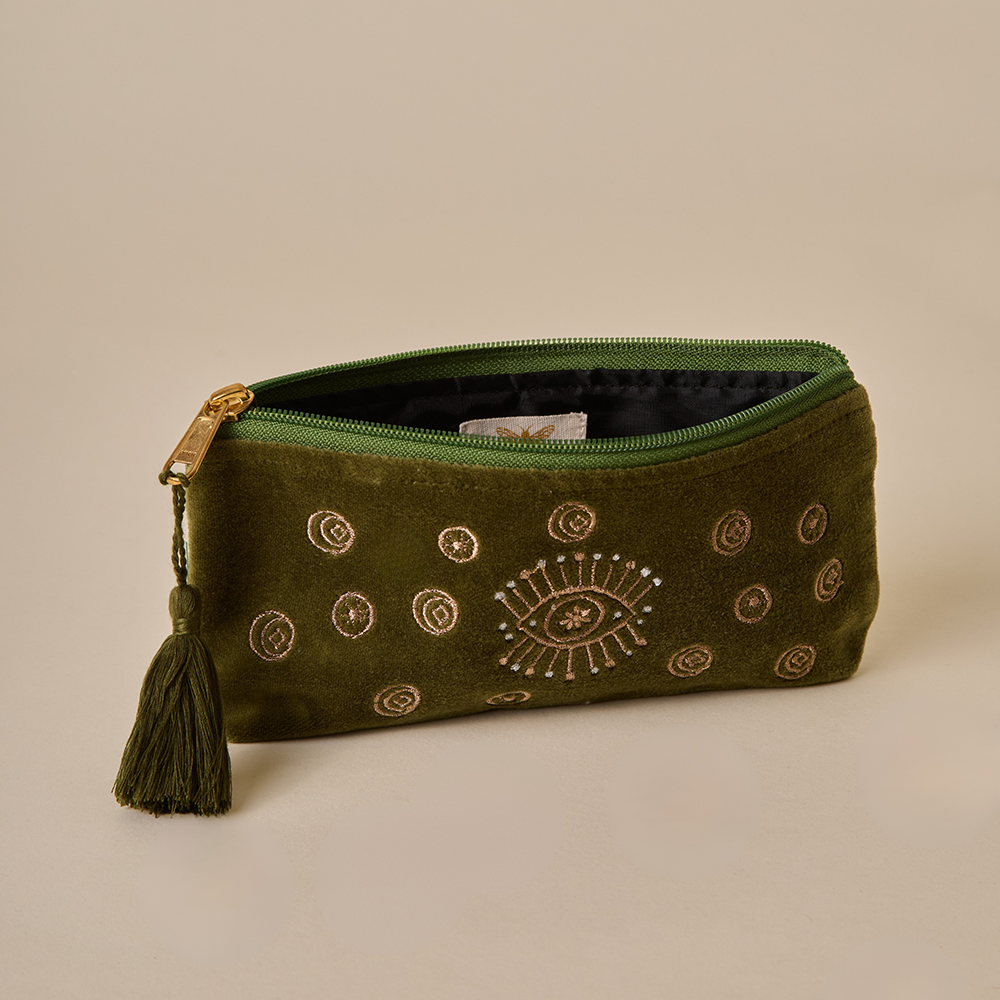 Evil Eye Pencil Pouch - Olive