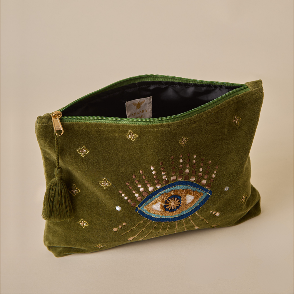 Evil Eye Travel Pouch - Olive