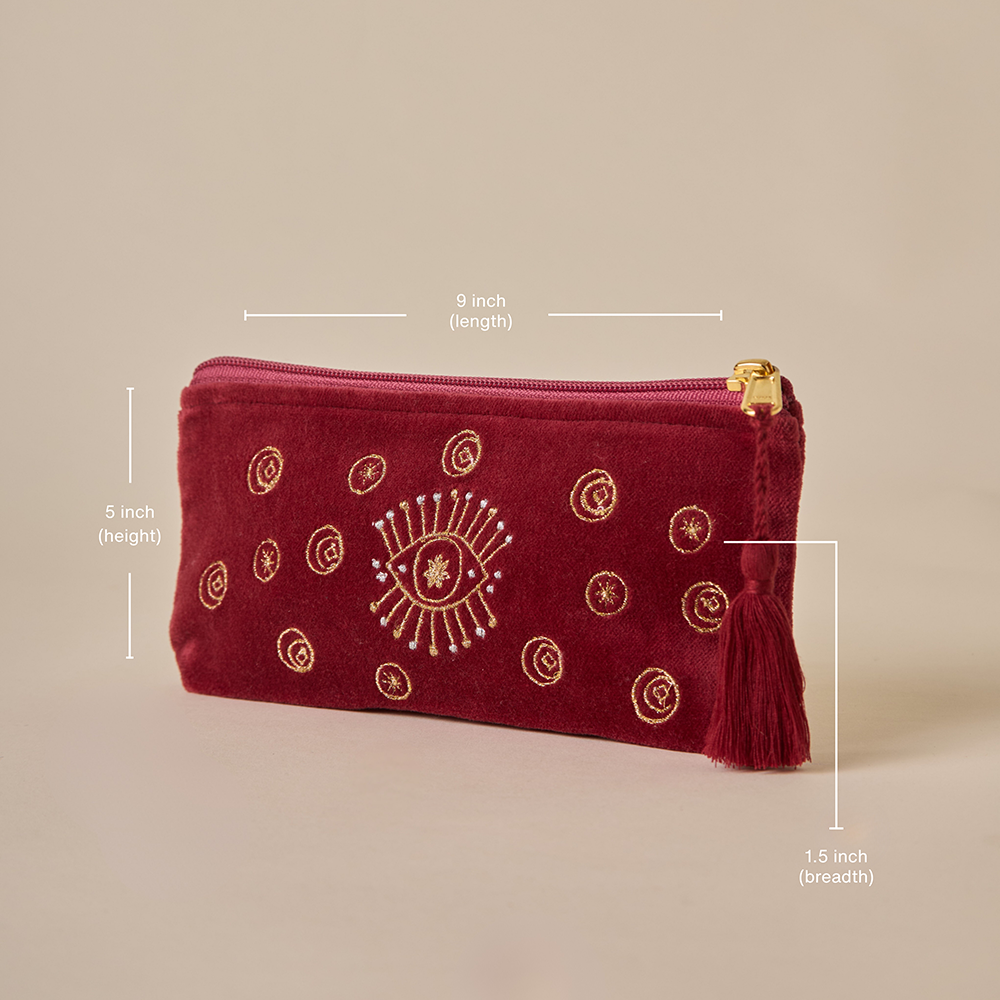 Evil Eye Pencil Pouch - Maroon