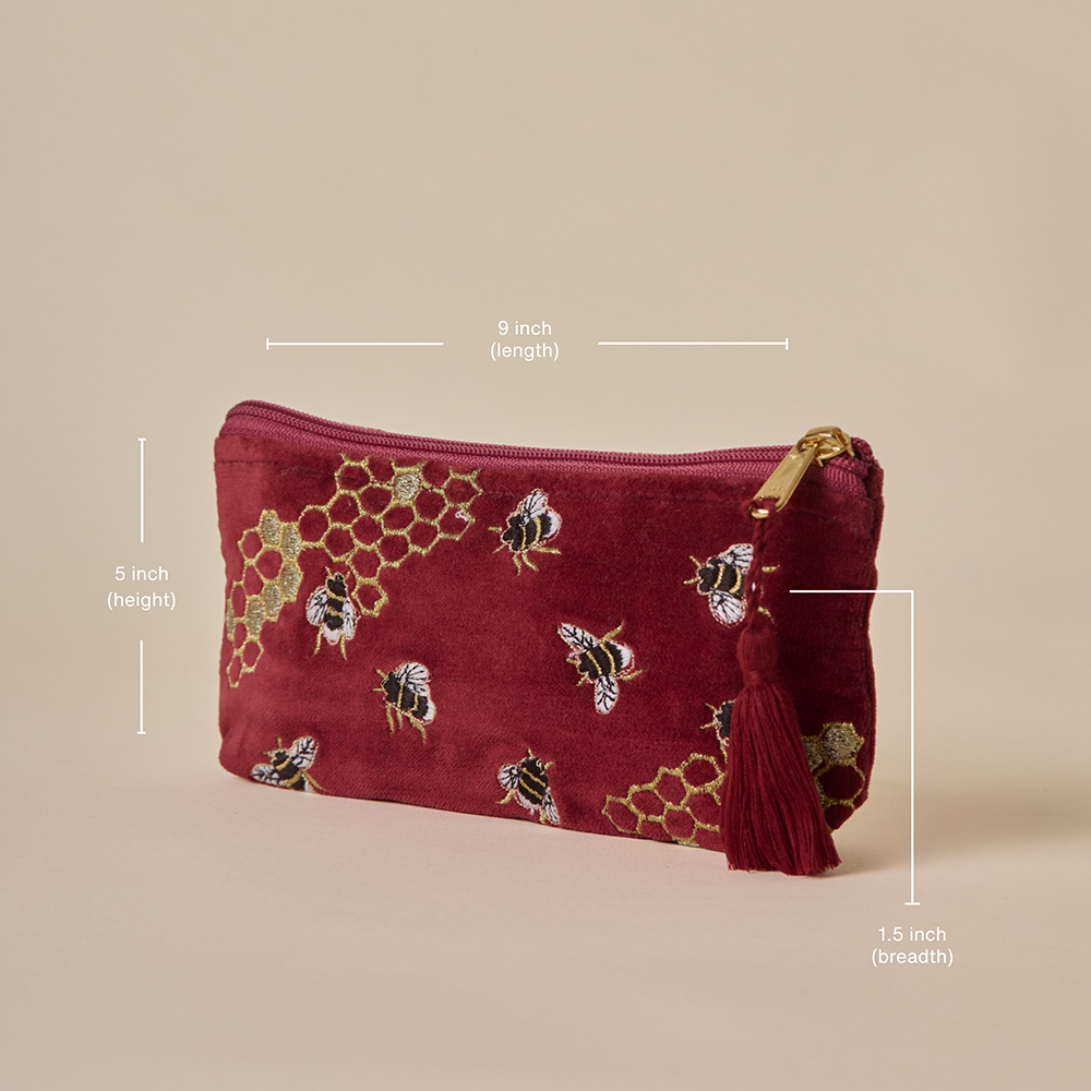 Bumble Bee Pencil Pouch - Maroon