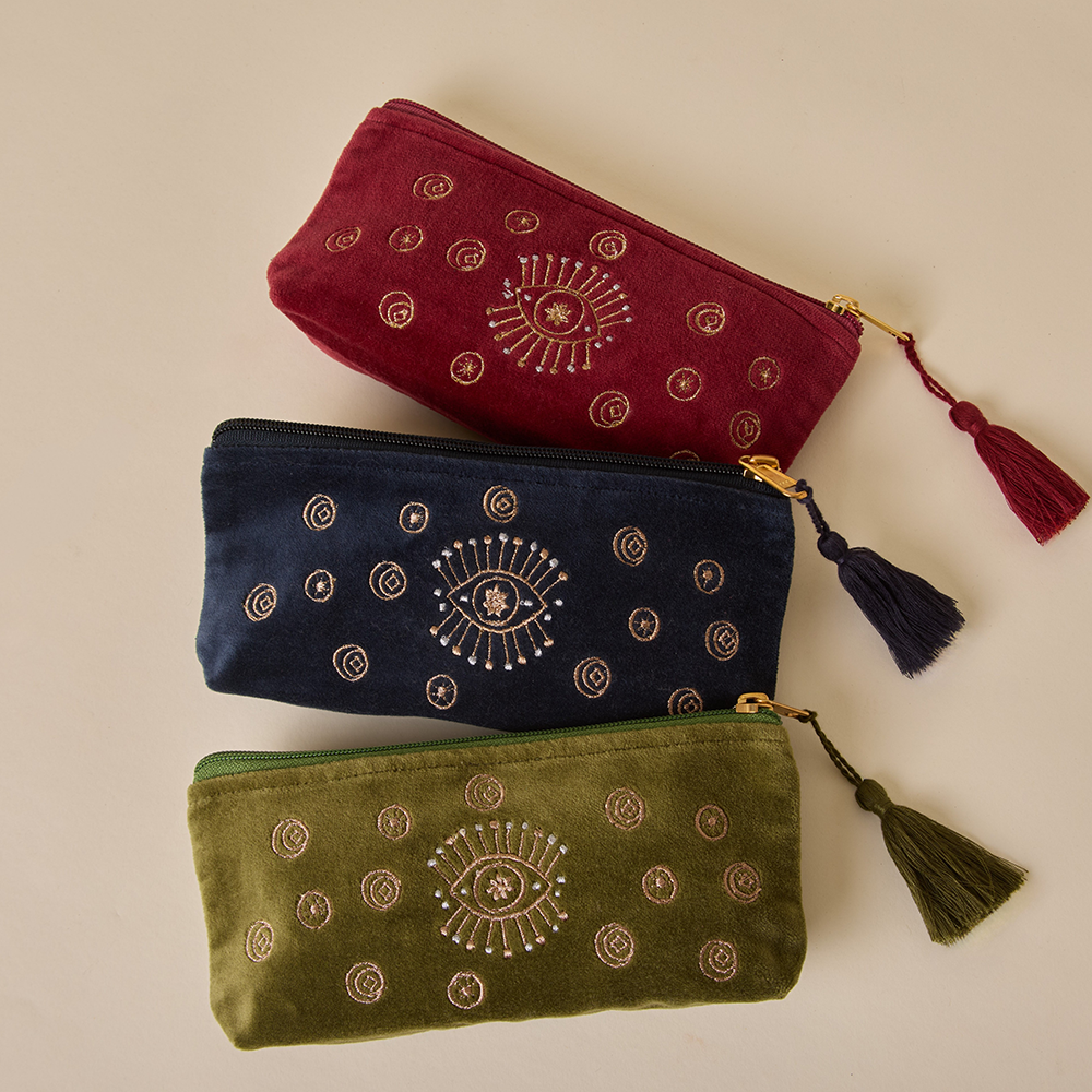 Evil Eye Pencil Pouch - Olive