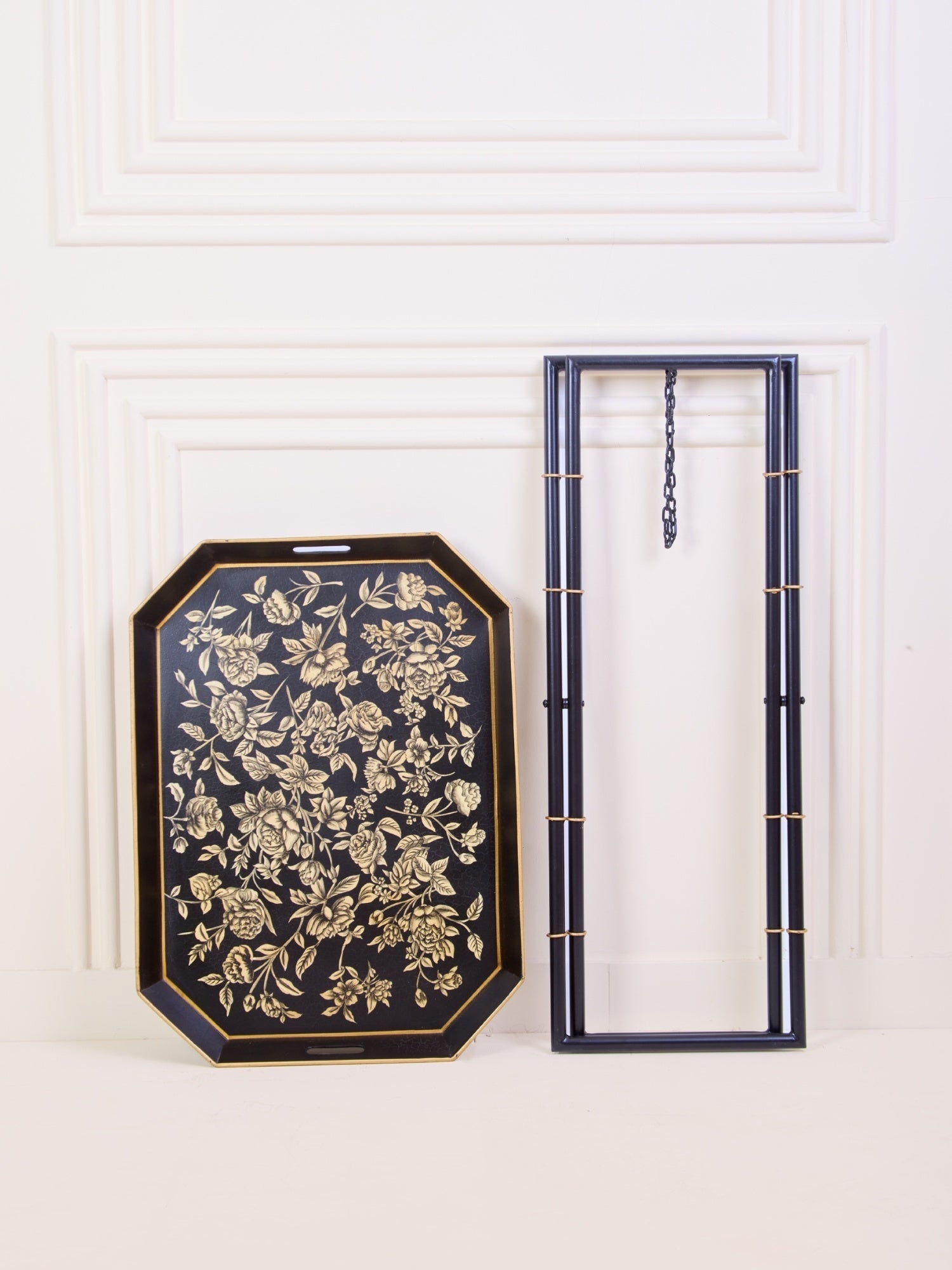 Peony Monochrome Handpainted Butler Tray (Rectangle)
