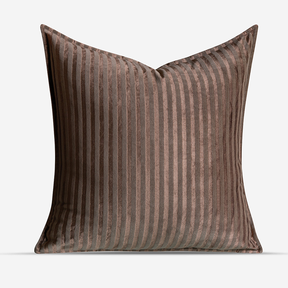 Striped Velvet Cushion Cover - Coffee
