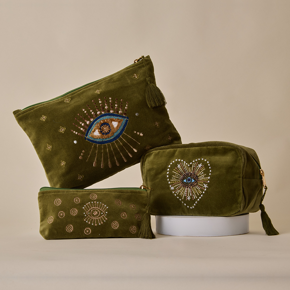 Evil Eye Pencil Pouch - Olive