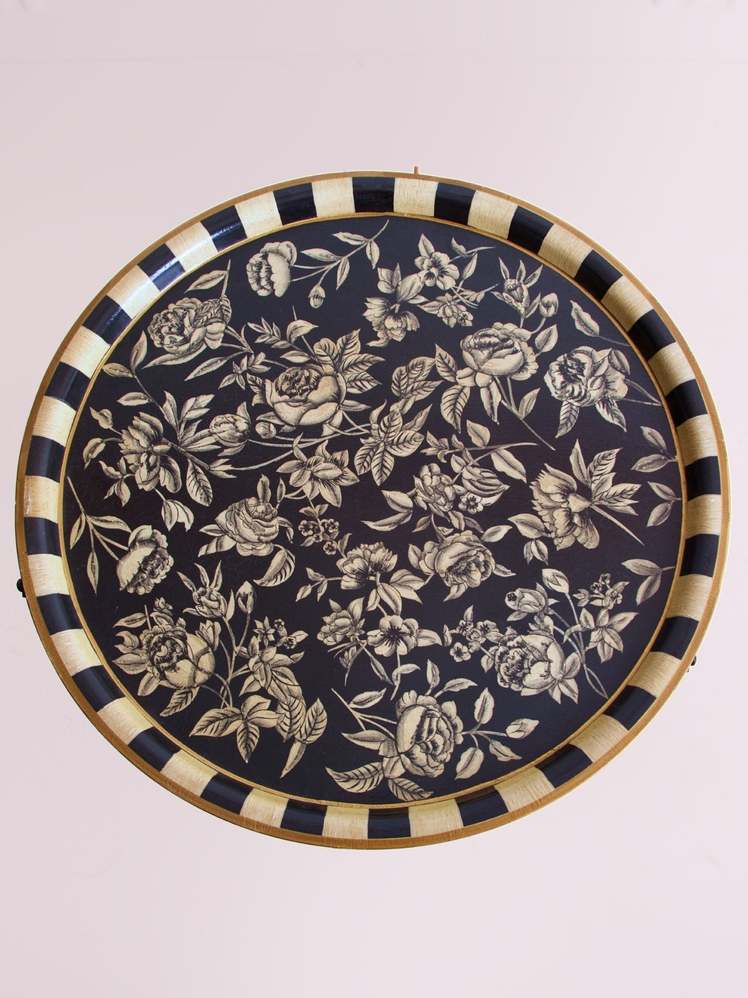 Peony Monochrome Handpainted Butler Tray (Round)