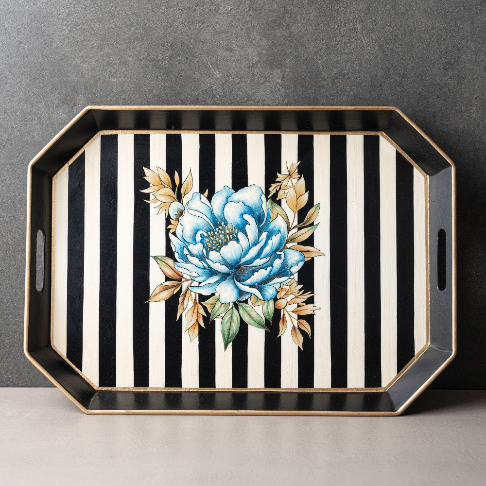 Peony Handpainted Serving Tray - Blue