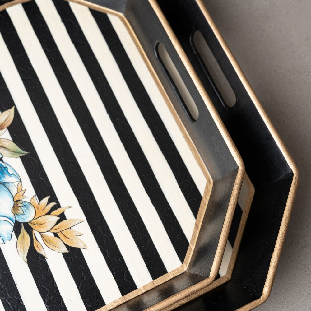 Peony Handpainted Serving Tray - Blue