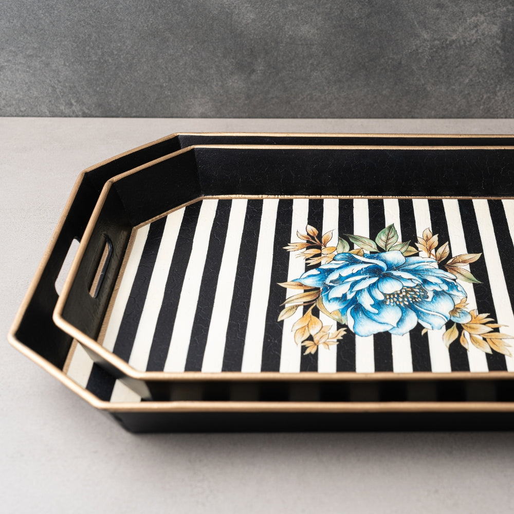 Peony Handpainted Serving Tray - Blue