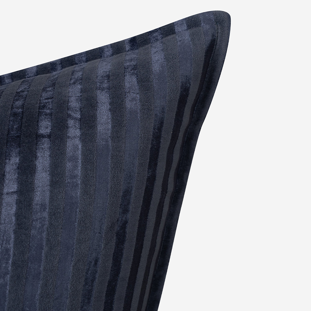 Striped Velvet Cushion - Indigo