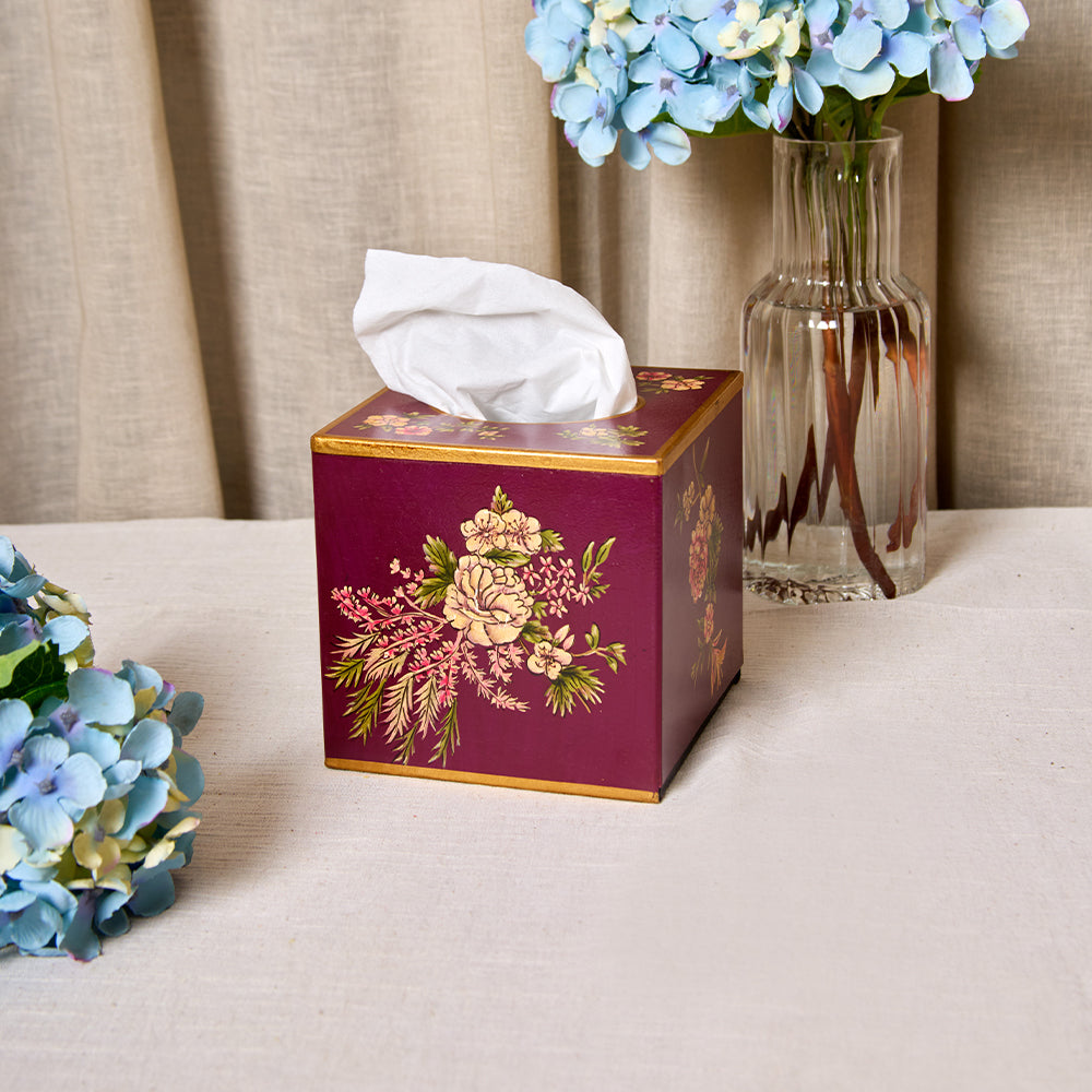 Rosa Handpainted Tissue Box Cover - Square (With Base)