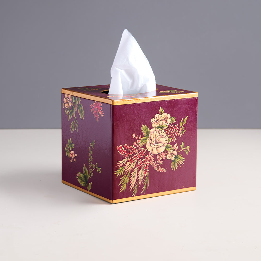 Rosa Handpainted Tissue Box Cover - Square (With Base)