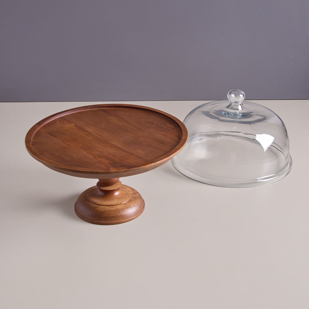 Shibui Wooden Cake Stand With Glass Cloche